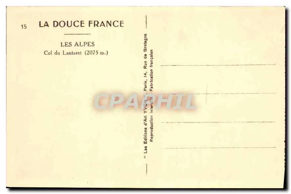 Col do Lautaret — (2075 m.) — Les Éditions d'Art YVON, Paris - Verso