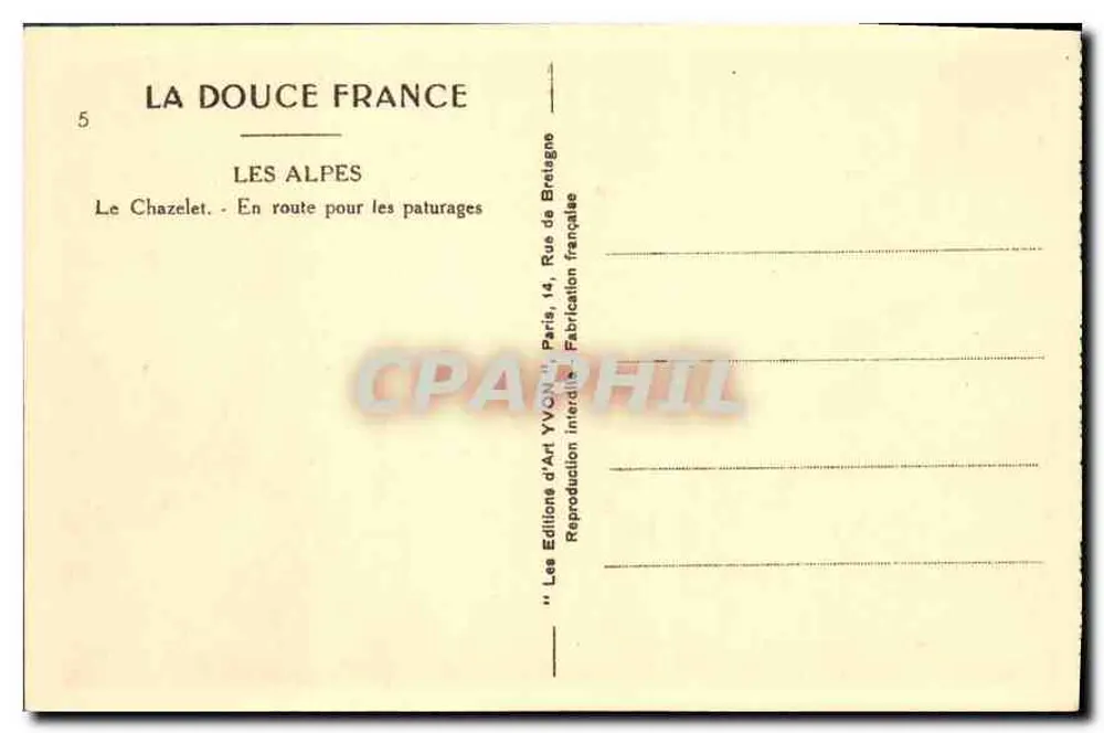 Le Chazelet — Auf dem Weg zu den Weiden — Les Éditions d'Art Yvon, Paris - Rückseite