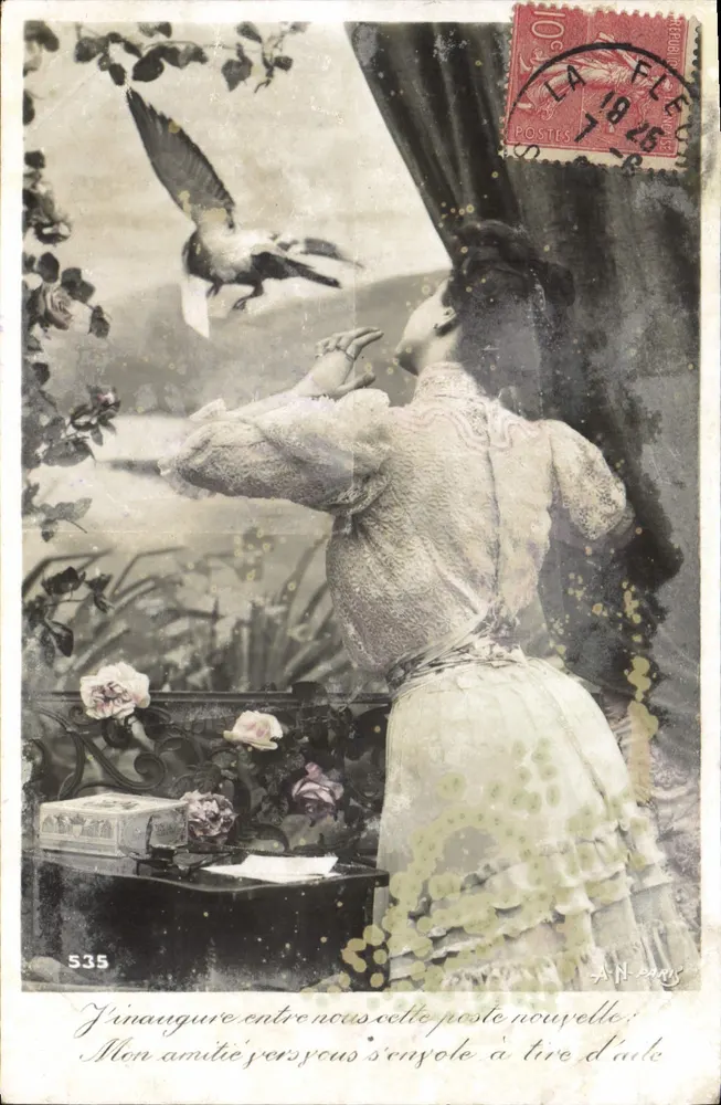 Frau, die ein Vogel betrachtet — Briefszenen — Verlag A.N. - Nr. 535 - Vorderseite