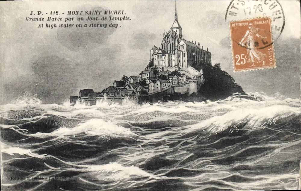 Mont Saint Michel — Hochwasser an einem Sturmtag — J.P. - 112 — Sonderausgabe in der Abtei - Vorderseite