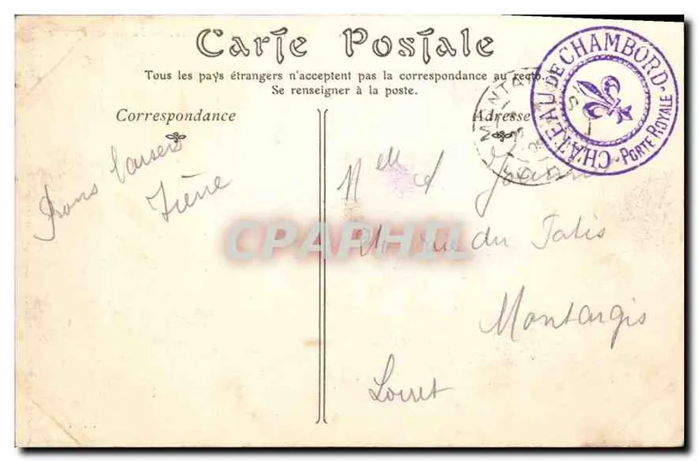 Castelo de Chambord — Facha meridional — Editor desconhecido, n°5 - Verso
