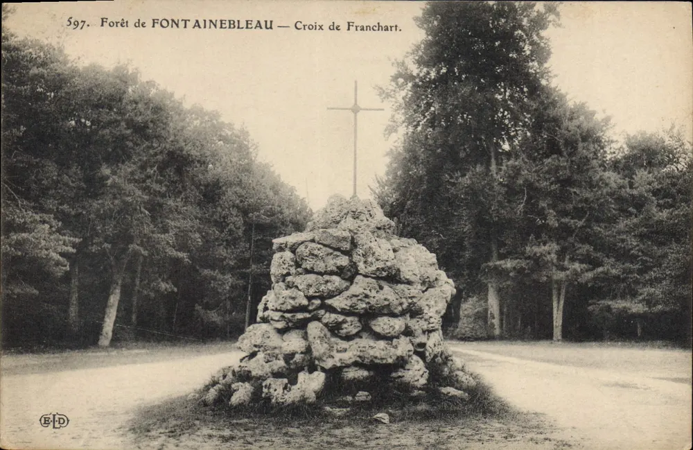 Forêt de FONTAINEBLEAU — Croix de Franchart — Éditeur E.P.D. n° 597 - Recto