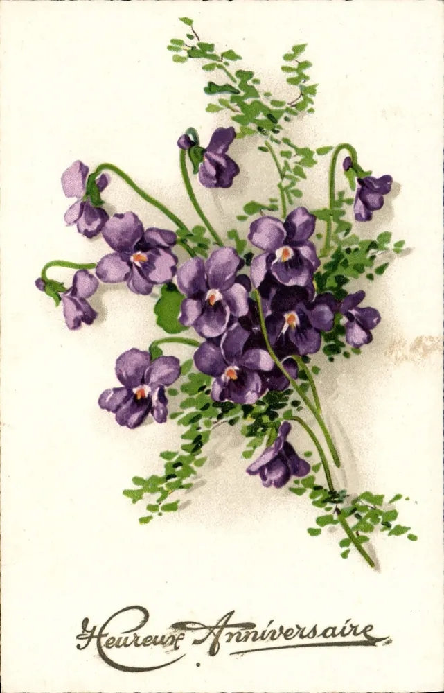 Arranjo de violetas — Feliz Aniversário — Imprensa da França, n° 299-3 - Frente