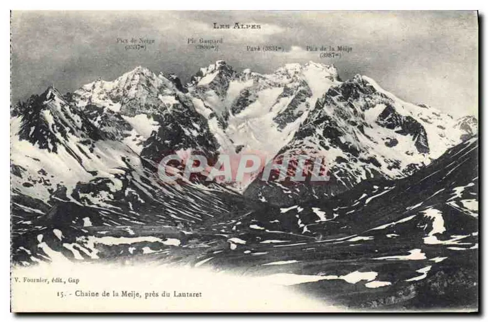 Kette der Meije, in der Nähe von Lantaret — V. Fournier, Verlag Gap, Nr. 15 - Vorderseite