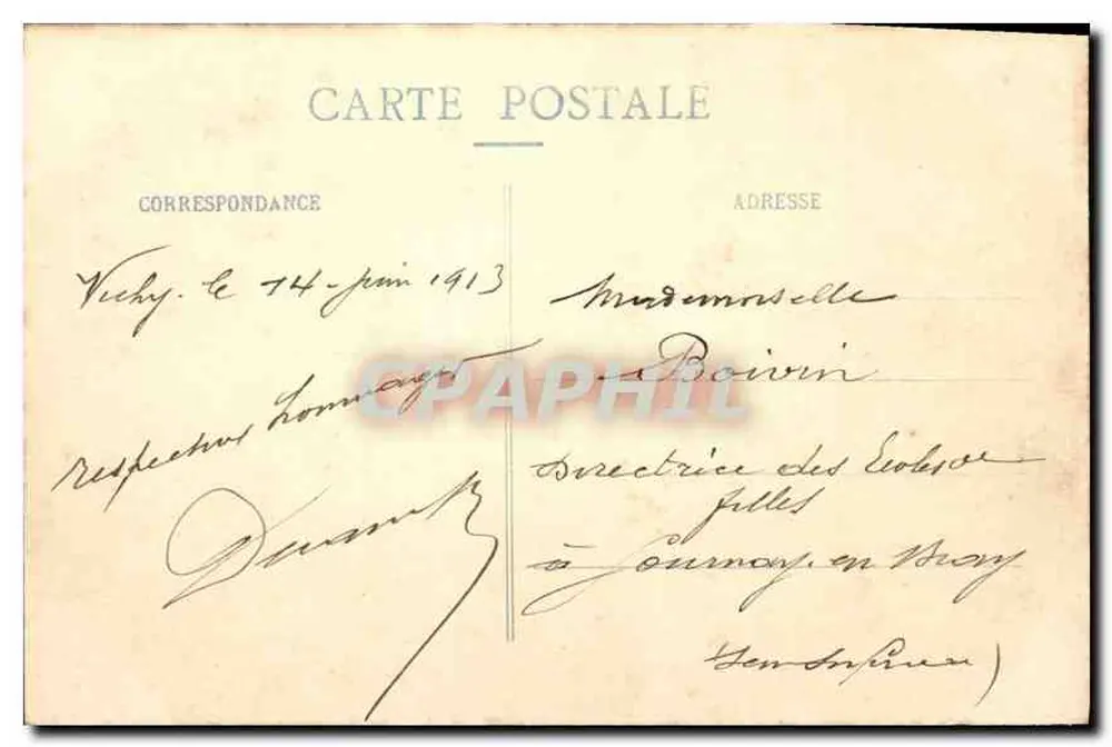 Vichy - Fachada principal do Casino — Editor B. Perraud, 1909, Place des Quatre-Chemins, Vichy - Verso