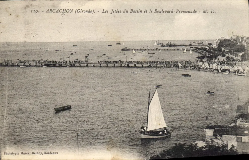 Arcachon (Gironde) — Die Molen des Bassins und der Promenadenboulevard — Phototypie Marcel Delboy, Bordeaux, n°119 - Vorderseite