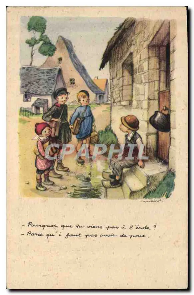 Kinderen in een dorpsstraat — schoolscène — Ligue Nationale contre le Taudis - Voorkant