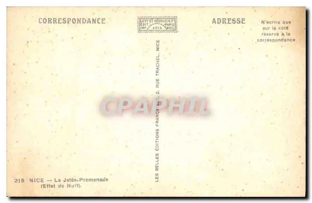 Nice — A Jotée. Promenade — Efeito de Noite — Edições Les Belles Éditions, Nice - Verso