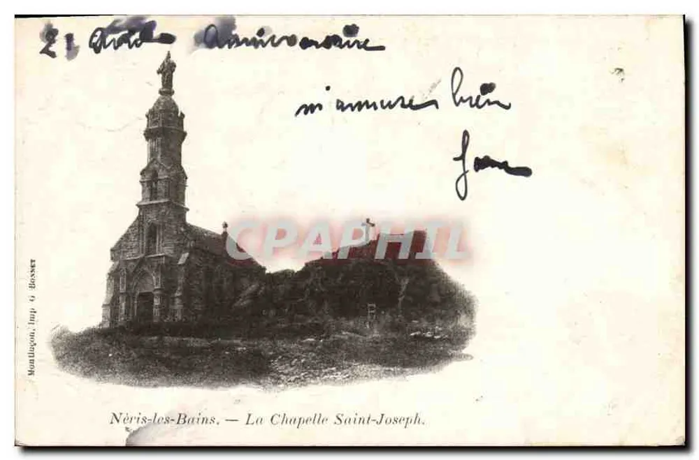 Néris-les-Bains — A Capela São José — Montilgou, Imp. J. Bosset - Frente