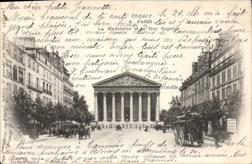 A Madeleine e a Rue Royale — Paris — Carta postal editada por J. Coulon & Cie - Frente