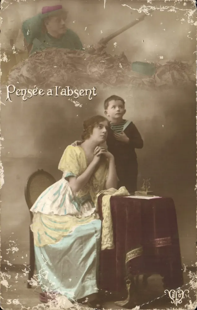 Pensée à l'absent — scène de femme et enfant — E. Le Dury, imp. édit., 127, Boulevard de l'Haussmann - Vorderseite