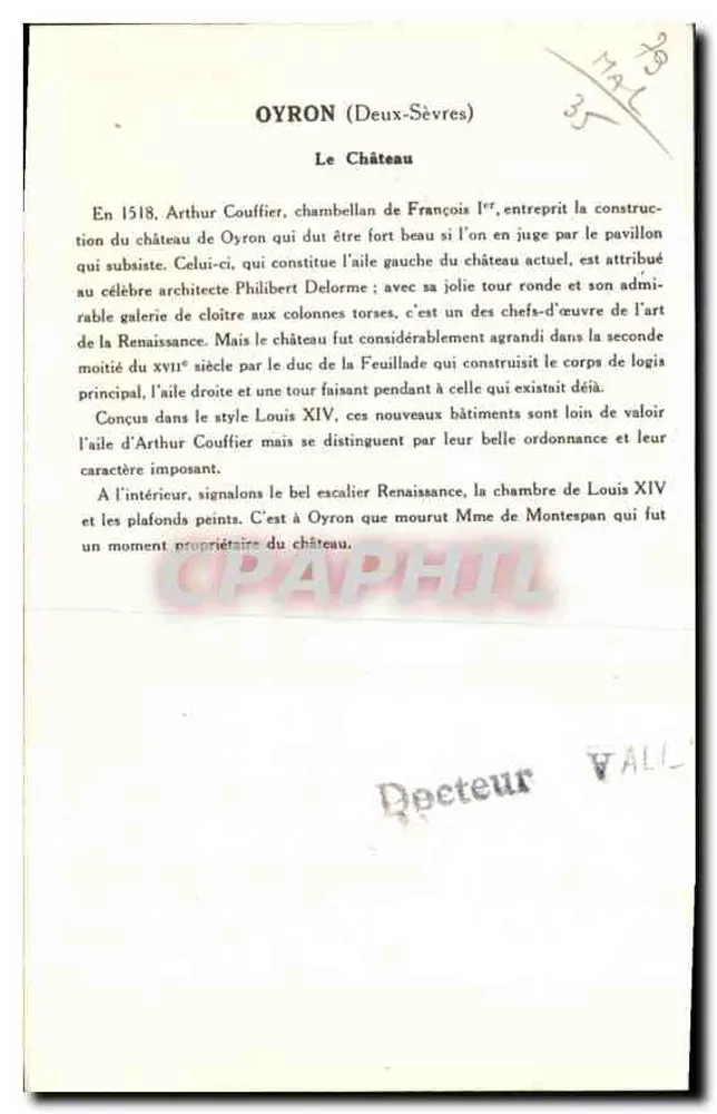 Oyron (Deux-Sèvres) — Das Schloss — Sammlung der Solution Pautuberge, 5. Serie - Rückseite