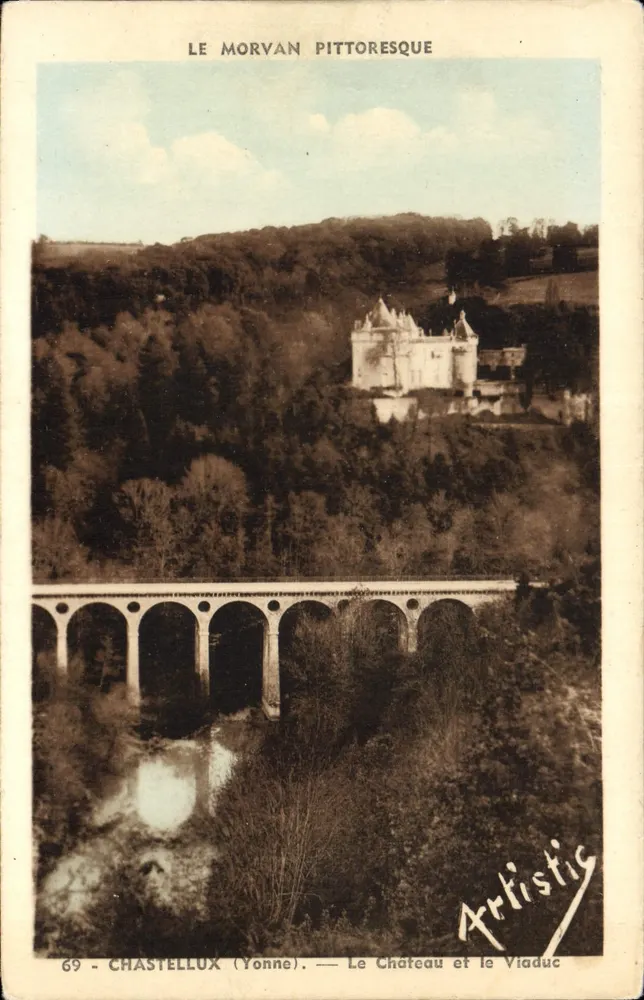 Pittoreskes Morvan — Chastellux (Yonne) — Das Schloss und der Viadukt — Künstlerisch - Vorderseite
