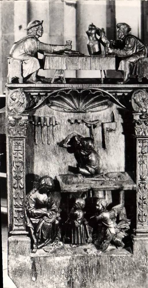 Kirche von Montreal - Yonne - Die Bänke: die Werkstatt von Nazareth - Vorderseite