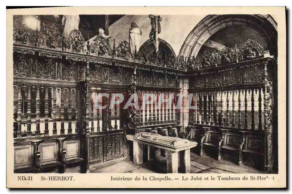 St-Herbot — Innenansicht der Kapelle — Der Jubé und das Grabmal von St-Herbot - Vorderseite
