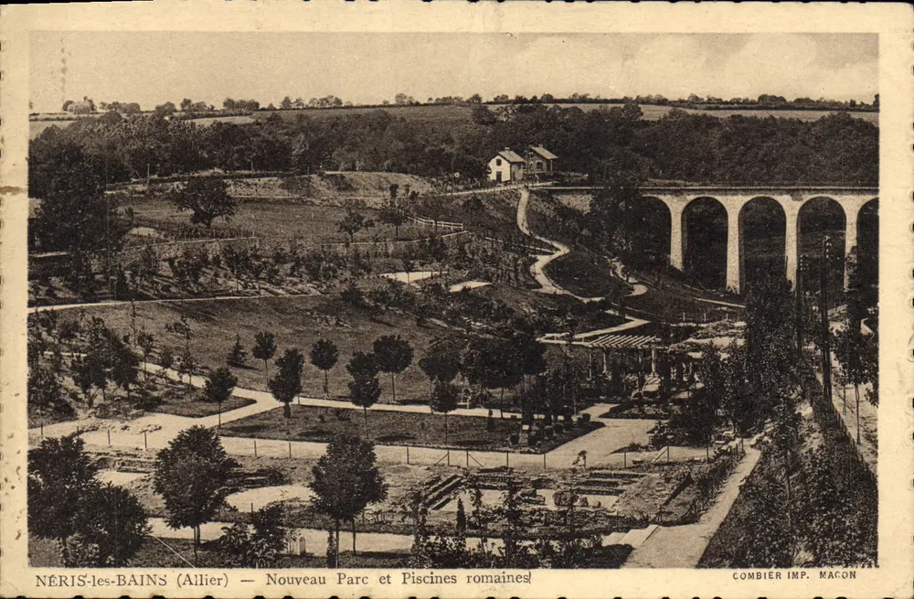 NÉRIS-les-BAINS (Allier) — Neuer Park und römische Bäder — COMBIER IMP. MACON - Vorderseite