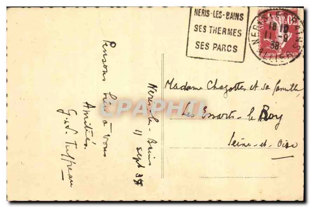NÉRIS-les-BAINS (Allier) — Neuer Park und römische Bäder — COMBIER IMP. MACON - Rückseite