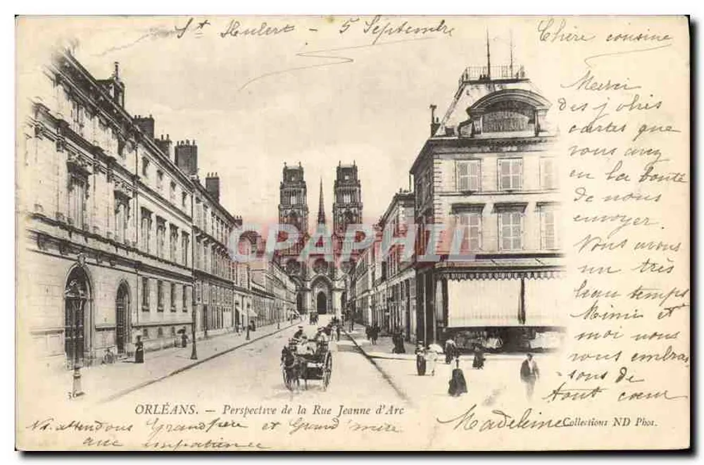 Orléans — Perspectiva da Rue Jeanne d'Arc — Editor: M. Hendous Grammont & Grand'Amire - Frente