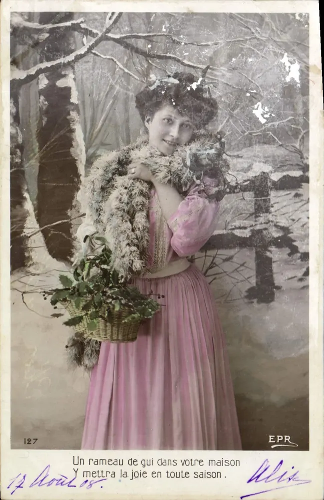 Frau in einem rosa Kleid mit einem Ebereschenzweig — EPR, Nr. 127 - Vorderseite