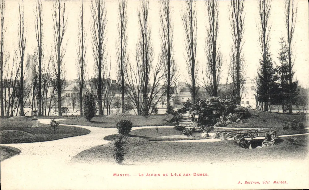 마탕스 — Île aux Dames 섬의 정원 — A. Bertran, édit Mantes - 앞면