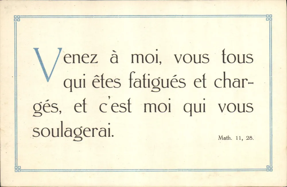 Bibel — Zitat aus Matthäus 11, 28 — Librairie Harser, Colmar - Vorderseite
