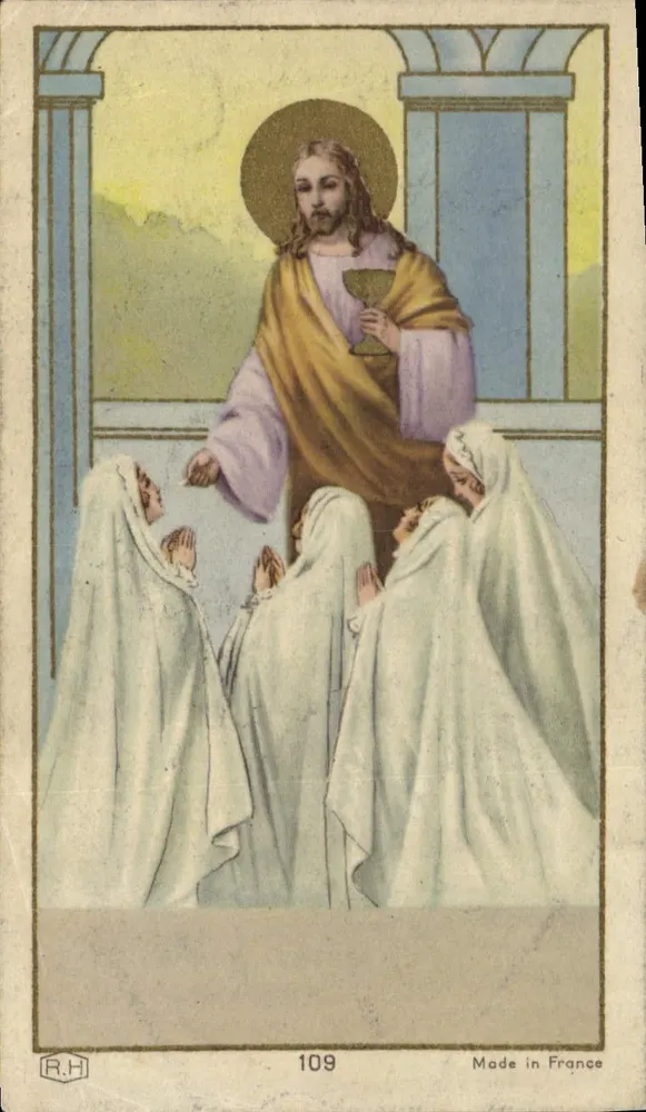 Jesus oferecendo o cálice — cena religiosa — R.H. n°109, Made in France - Frente