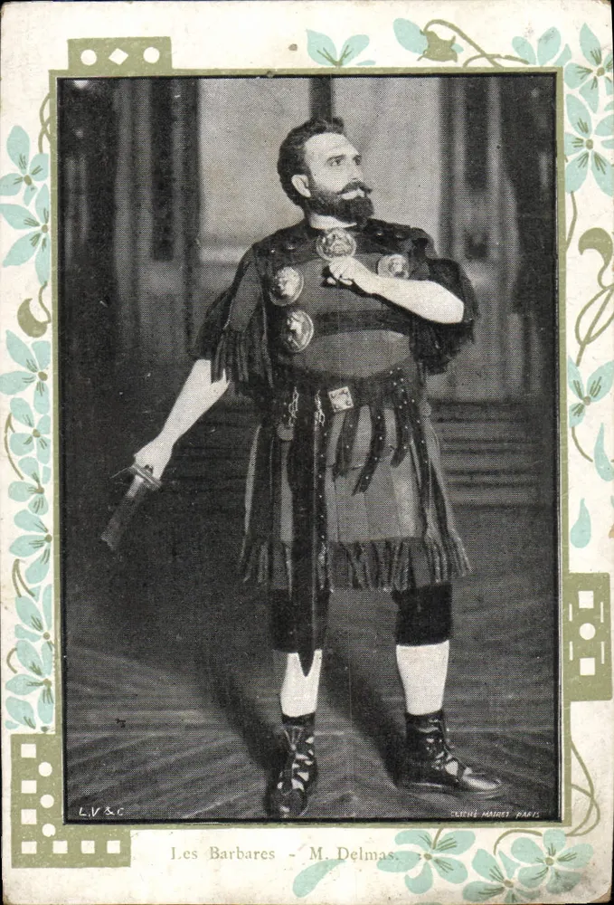 Os Bárbaros - M. Delmas — cena teatral — editor L.V.&C. / Deliché Mairet - Paris - Frente