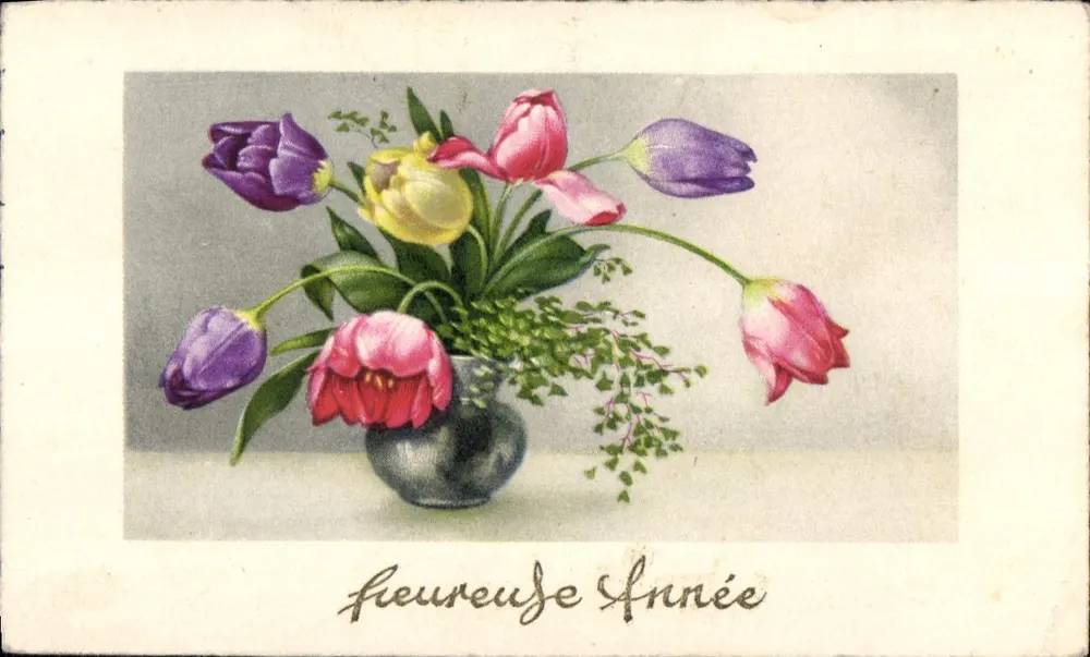 Arranjo de tulipas coloridas — Fleurie Année — editor não visível - Frente