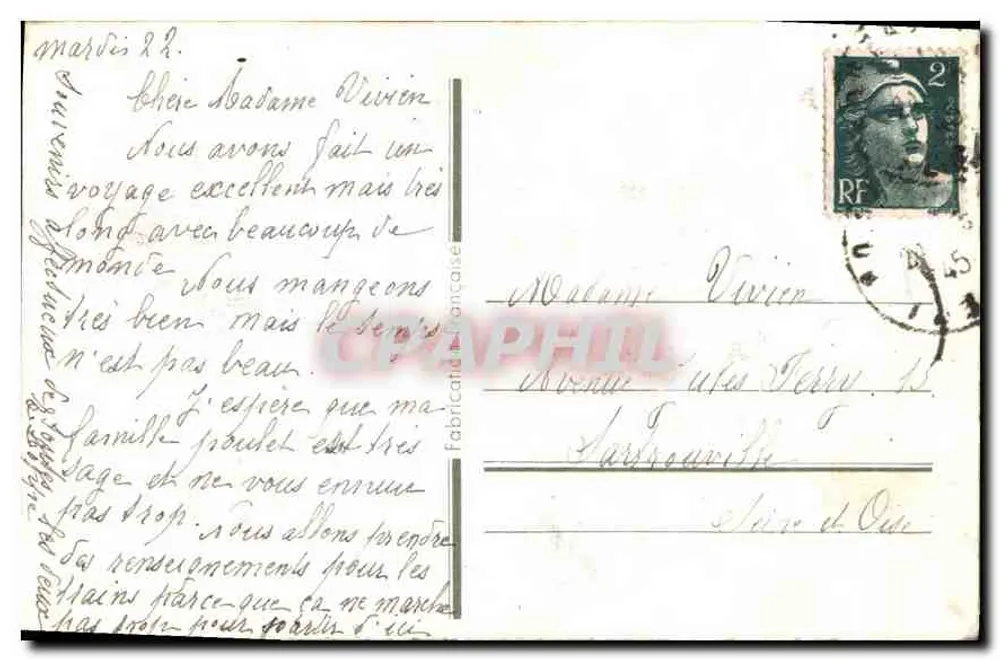 Deux roses — une rouge, une rose pâle, avec bouton — dessin signé L.G. — éditeur : Fabrication Française - Verso