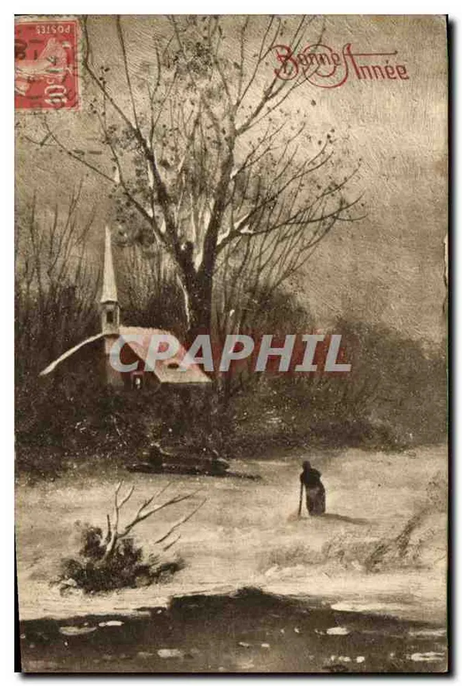 शीतकालीन दृश्य साथ चर्च — शुभ वर्ष — W.R.B. & Co., वियेना, श्रृंखला 3041 - आगे