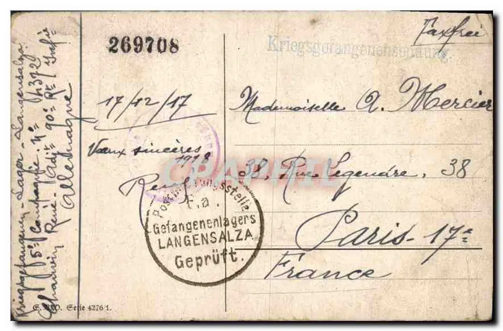 Bouquet de roses — malowanie — wydawca nieznany, seria 4276.1 - Rewers