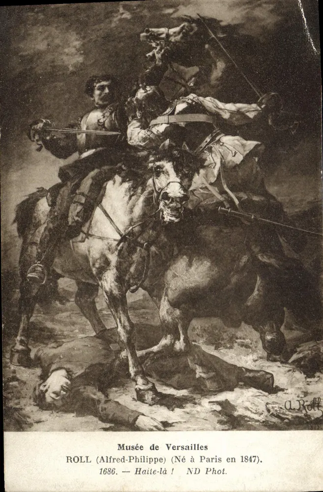 Combate de cavaleiros — Museu de Versailles — A. Roll (Alfred-Philippe) — ND Fot. - Frente
