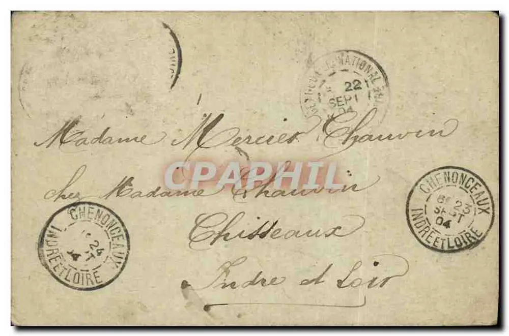 Flores pintadas — carta postal manuscrita — Castelo de Chisseaux, Indre-et-Loire - Verso