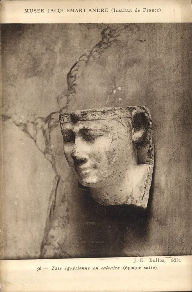 Ägyptische Kopf aus Kalkstein — Saite-Zeit — J.-E. Bulloz, Verlag - Vorderseite