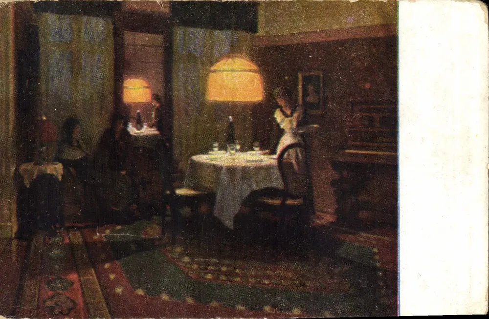 Cena de sala de jantar — antes do jantar — editor Karl Weise, Berlim, n° 2412 - Frente