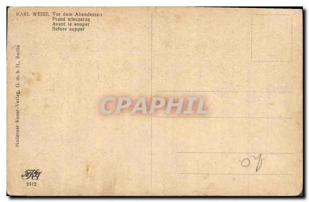 Cena de sala de jantar — antes do jantar — editor Karl Weise, Berlim, n° 2412 - Verso