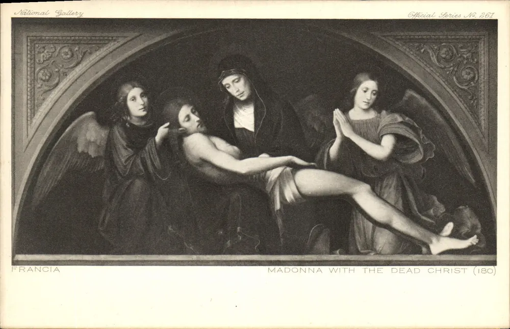 Madonna con el Cristo muerto — pintura de Francia — National Gallery, serie oficial n.º 261 - Anverso