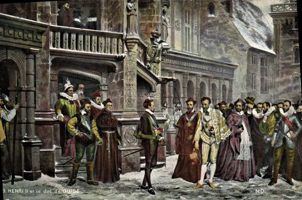 Henri II e o duque de Guise — cena histórica no inverno — N.D. - Frente