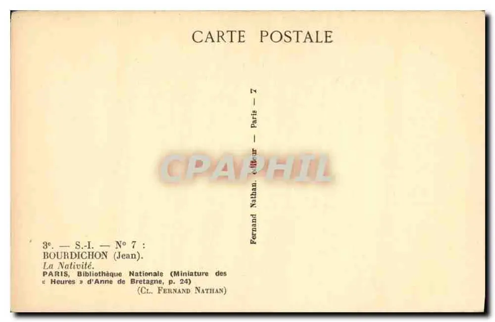 A Natividade — Miniatura de Jean Bourdichon — editor Fernand Nathan, n°7 - Verso