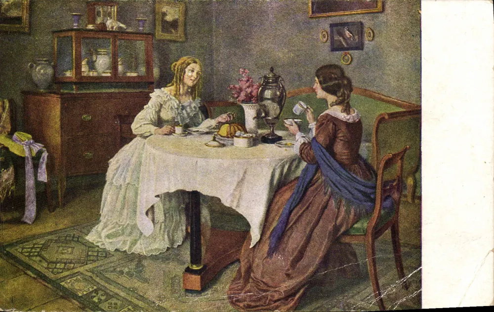 Zwei Frauen im Gespräch — Tee — Verlag Carl Leop Voss, Nr. 2402 - Vorderseite
