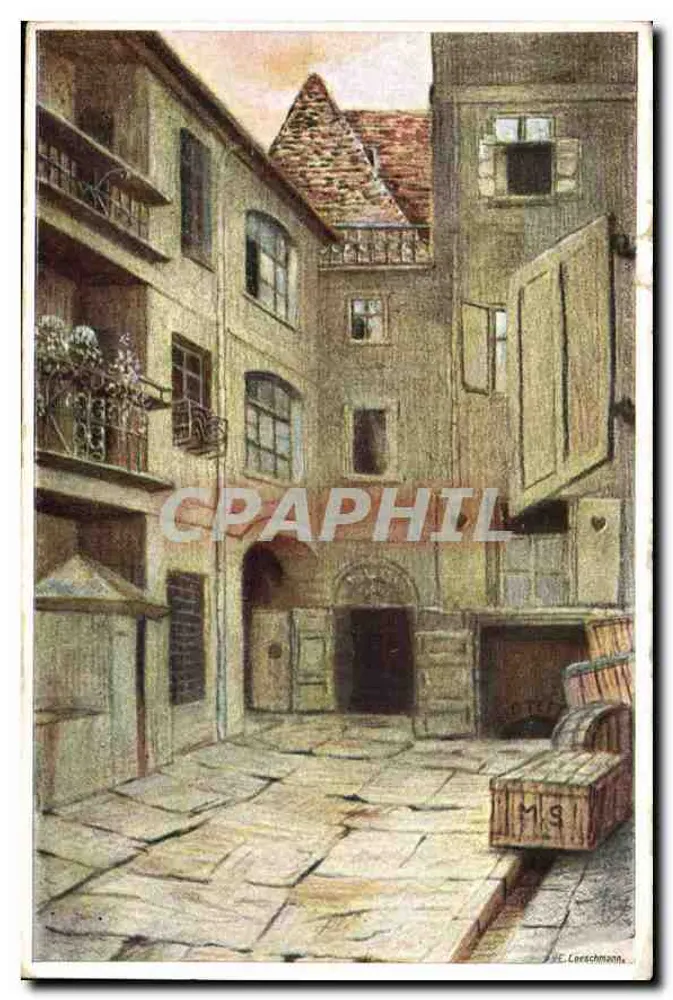 Rua estreita com edifícios antigos — desenho — E. Lorschmann - Frente