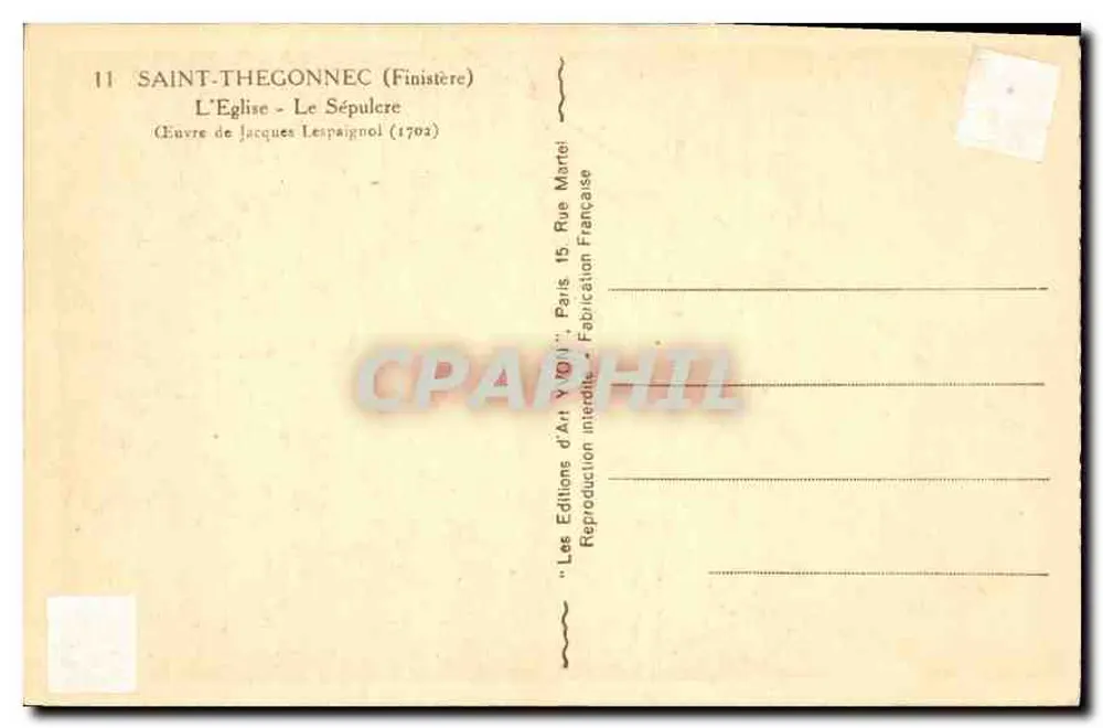 Saint-Thégonnec — Die Kirche — Das Grab — Werk von Jacques Lespaignol (1702) — Art Editions Y 10/11, Paris - Rückseite
