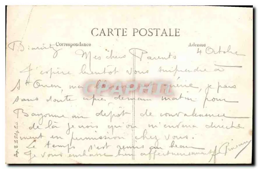 Biarritz — A Terrasse do Sémaphore — Editor E. L. n° 113 - Verso