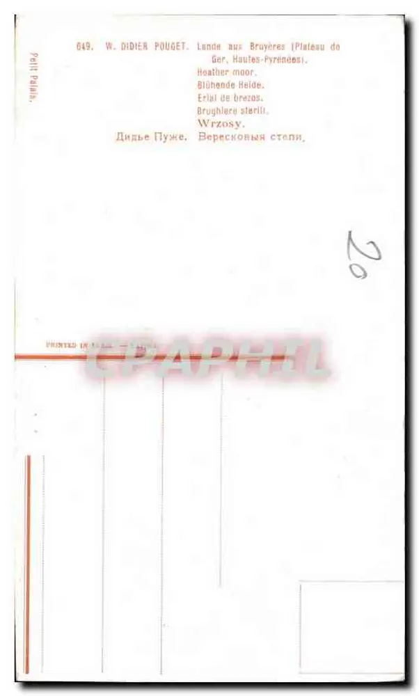 Lande aux Bruyères (Plateau du Ger, Hautes-Pyrénées) — W. Didier Pouget, n° 649 - Verso