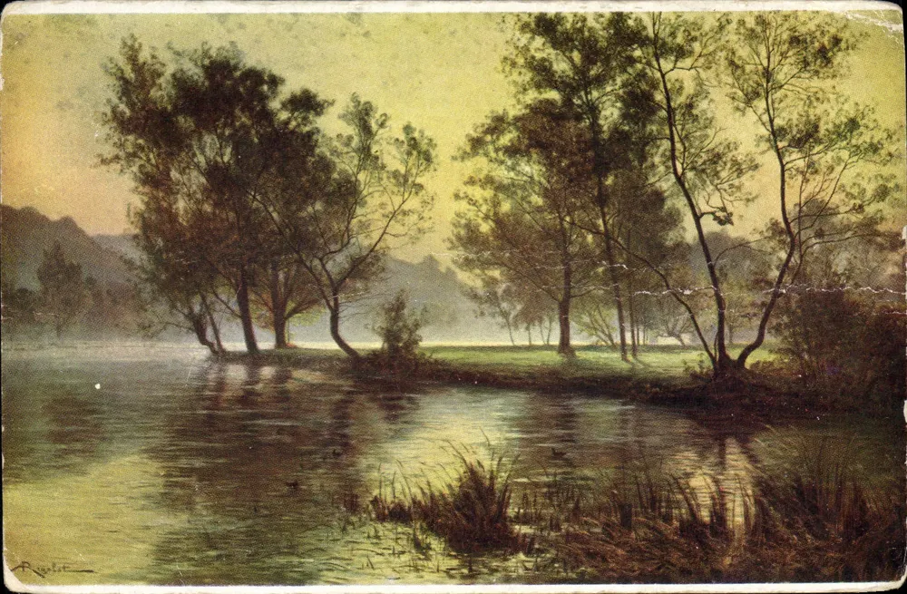 Landschaft am Fluss bei Sonnenaufgang — Albert Rigolot — Société des Artistes Français - Vorderseite