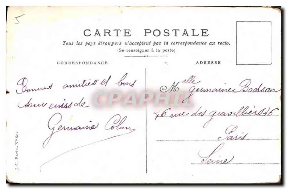 Pequenas Flores — Fale por mim — J.C. Paris - N° 602 - Verso