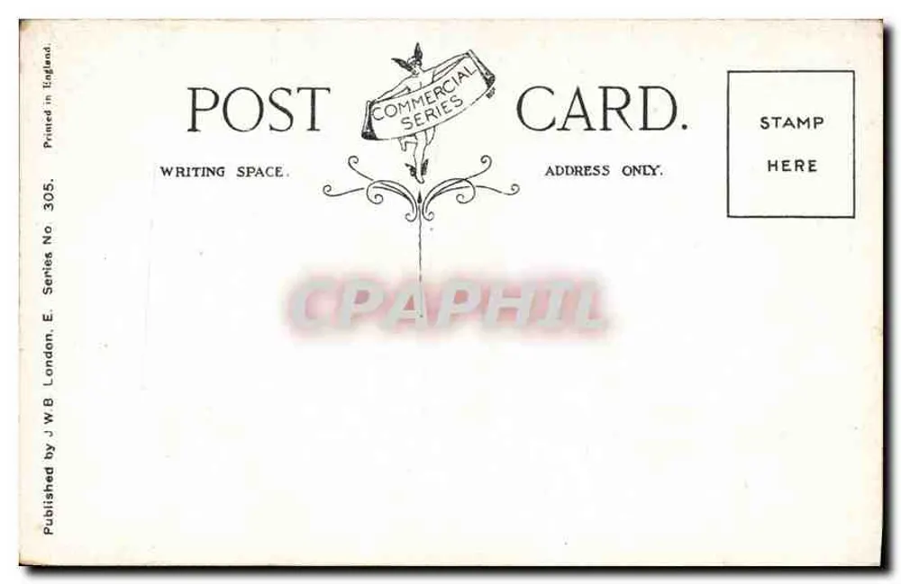 Lago Katrine — vista lacustre com barco — J.W.B. Londres, série E, n° 305 - Verso
