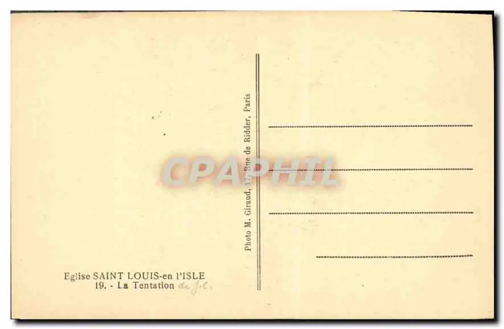 Die Versuchung — Kirche Saint-Louis-en-l'Île — Photo M. Giraud, 19. Rue de Ridder, Paris - Rückseite