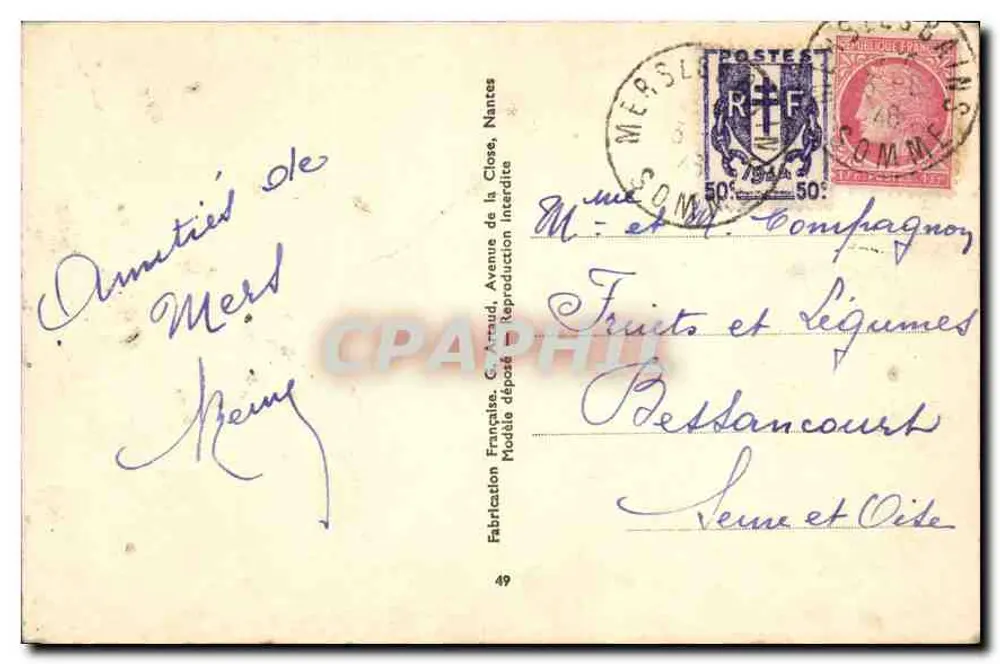 O abordagem — Vadlavant — Fabricação Francesa, Avenida de la Closse, Nantes - Verso