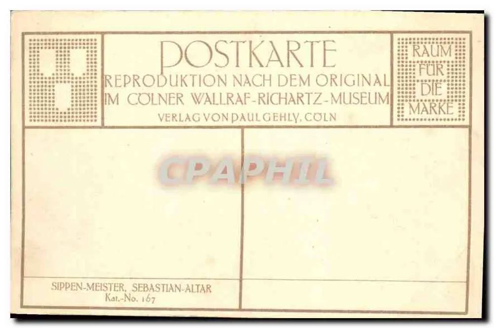 Sippen-Meister, Sebastian-Altar — reprodução da obra original — Verlag von Paul Gehly, Coln - Verso